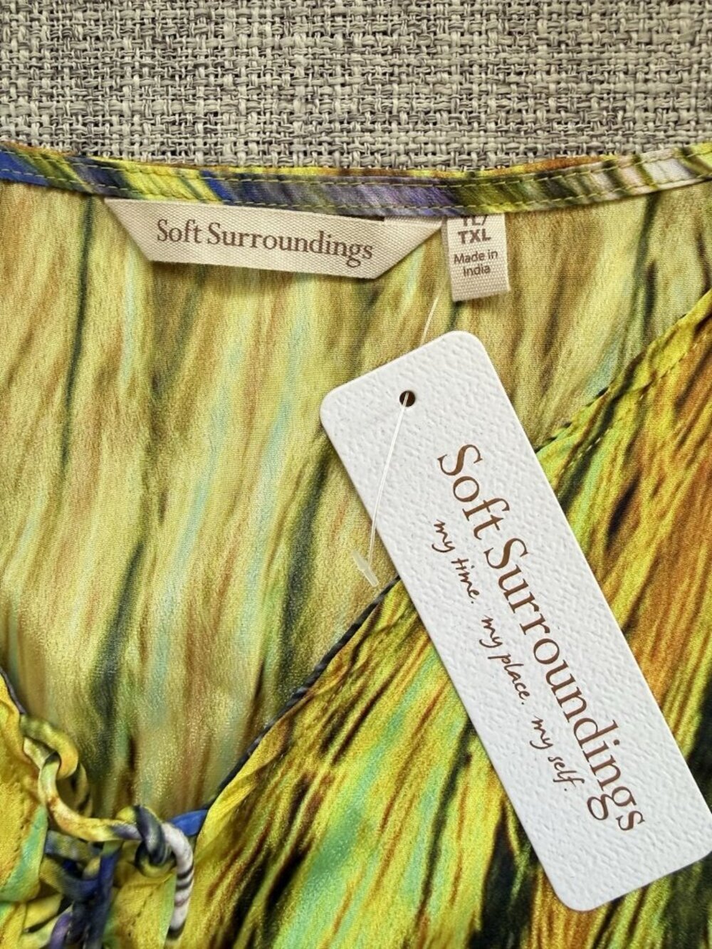 Soft Surroundings Kaftan Dress Womens Size L/XL Tall Feather Bright Colorful NEW - Picture 8 of 12